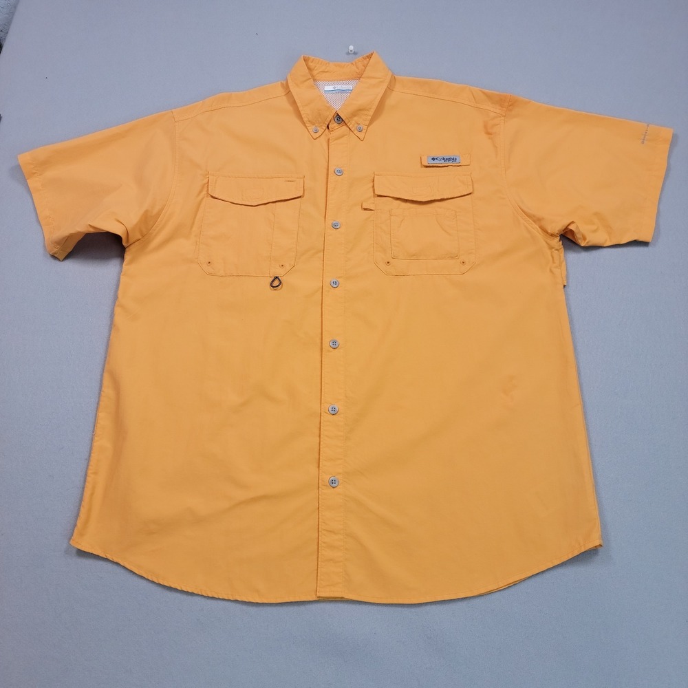Columbia PFG Activewear Bahama II Short Sleeve Fishing Shirt Orange Mens Large
